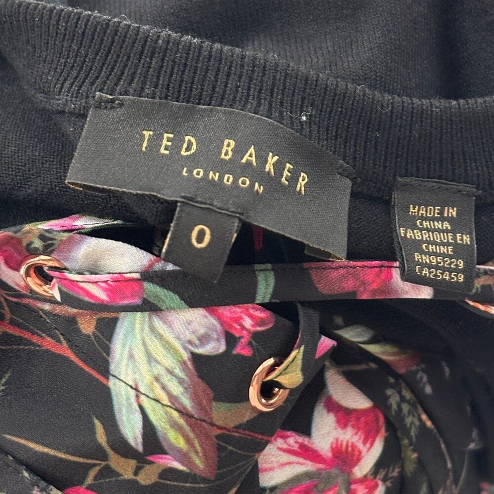 Ted Baker Black Floral Graciiy Lace Up Long Sleeve Sweater - Picture 7 of 9